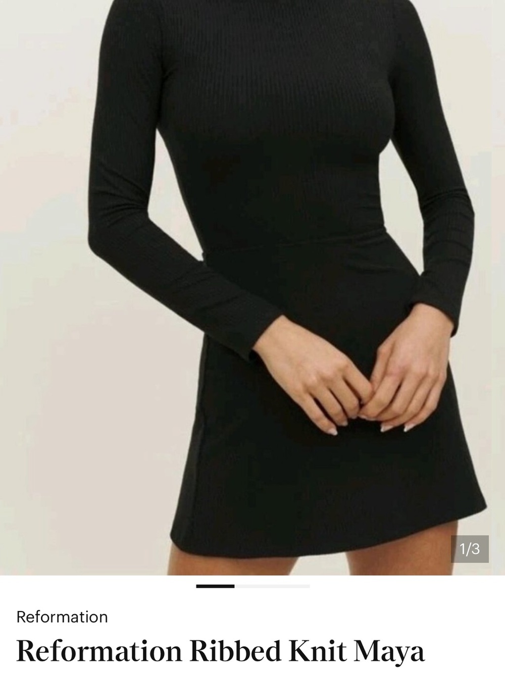 Reformation Long Sleeve Ribbed Knit Dress in Black